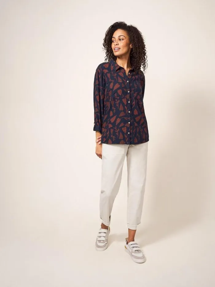 Women SHIRTS and BLOUSES White Stuff Emilia Organic Cotton Classic Fit Shirt Navy Print