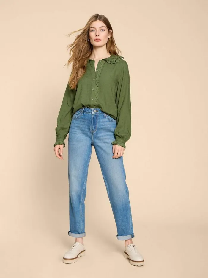 Women SHIRTS and BLOUSES White Stuff Lara Broderie Shirt Mid Green