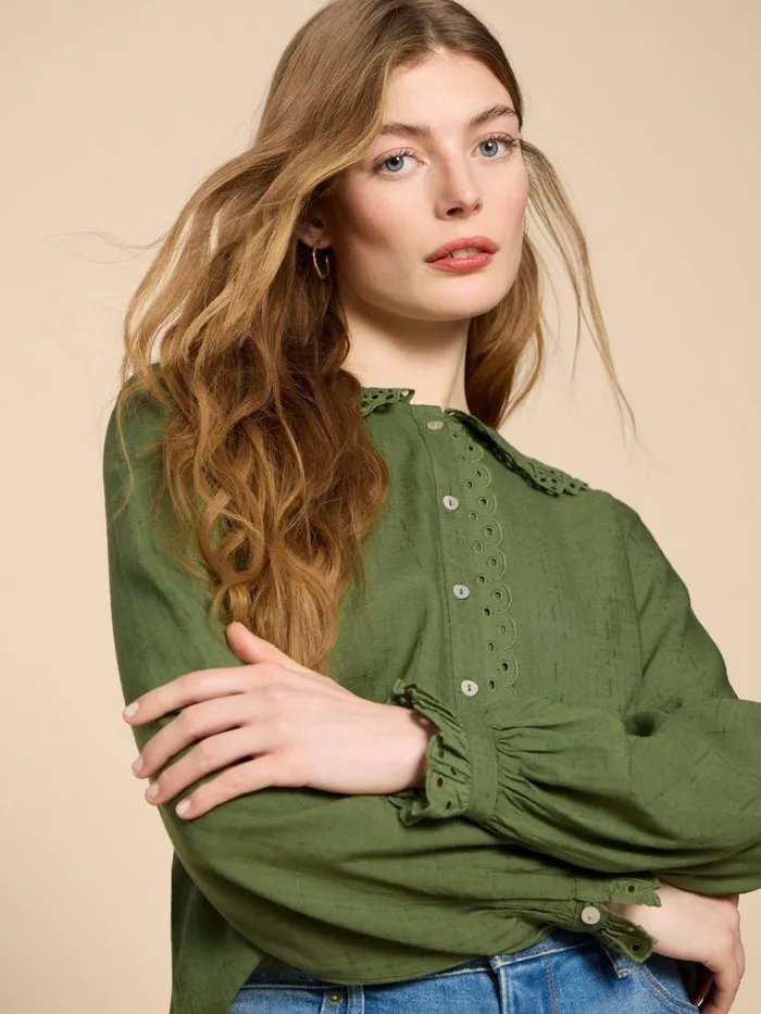 Women SHIRTS and BLOUSES White Stuff Lara Broderie Shirt Mid Green Women SHIRTS and BLOUSES White Stuff Lara Broderie Shirt Mid Green