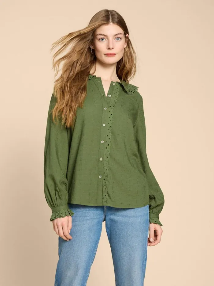 Women SHIRTS and BLOUSES White Stuff Lara Broderie Shirt Mid Green Women SHIRTS and BLOUSES White Stuff Lara Broderie Shirt Mid Green