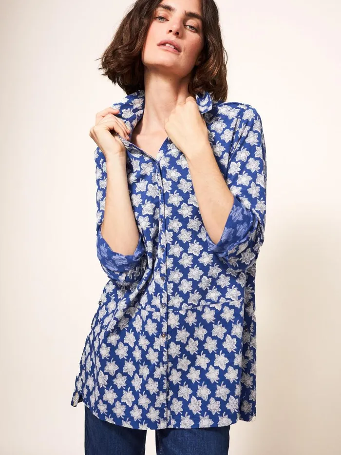 Women SHIRTS and BLOUSES White Stuff Lottie Longline Mix Shirt Blue Print Women SHIRTS and BLOUSES White Stuff Lottie Longline Mix Shirt Blue Print