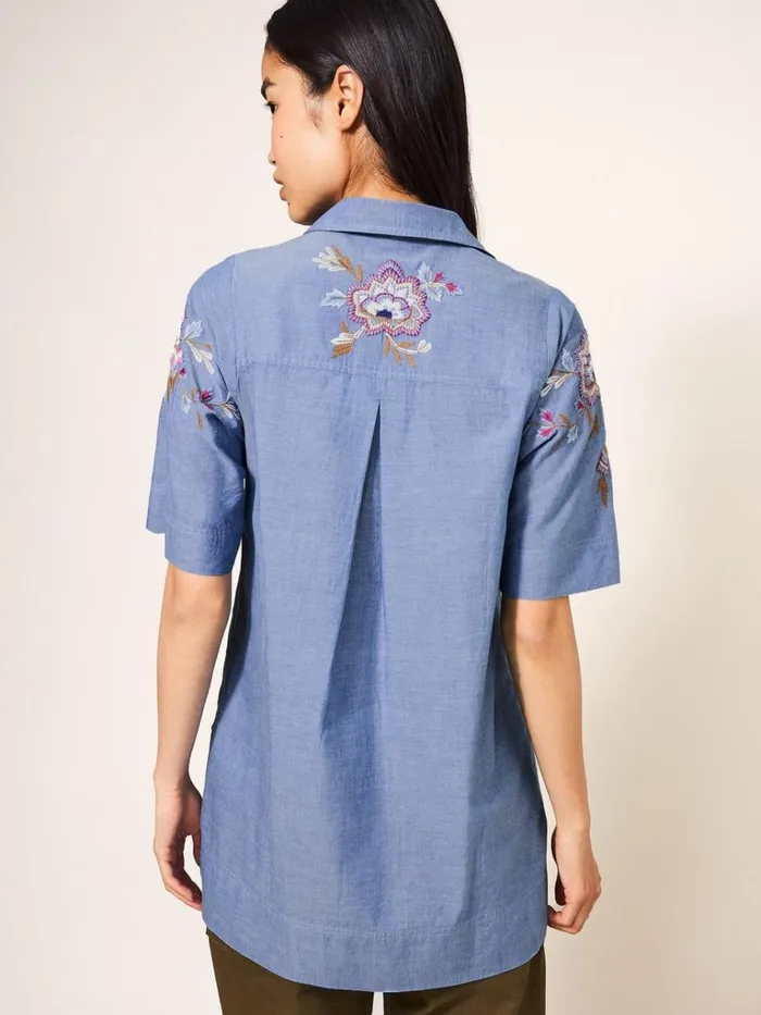 Women SHIRTS and BLOUSES White Stuff Savannah Embroidered Tunic Chambray Blue Women SHIRTS and BLOUSES White Stuff Savannah Embroidered Tunic Chambray Blue