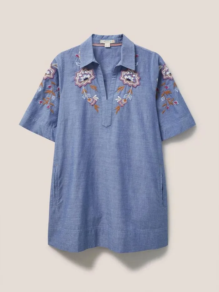 Women SHIRTS and BLOUSES White Stuff Savannah Embroidered Tunic Chambray Blue Women SHIRTS and BLOUSES White Stuff Savannah Embroidered Tunic Chambray Blue