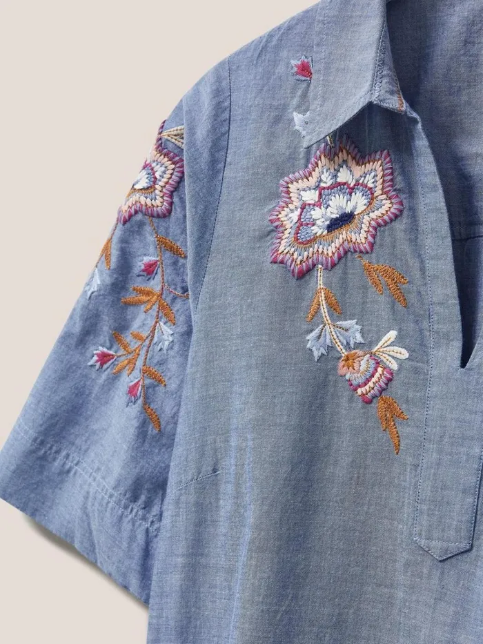 Women SHIRTS and BLOUSES White Stuff Savannah Embroidered Tunic Chambray Blue Women SHIRTS and BLOUSES White Stuff Savannah Embroidered Tunic Chambray Blue