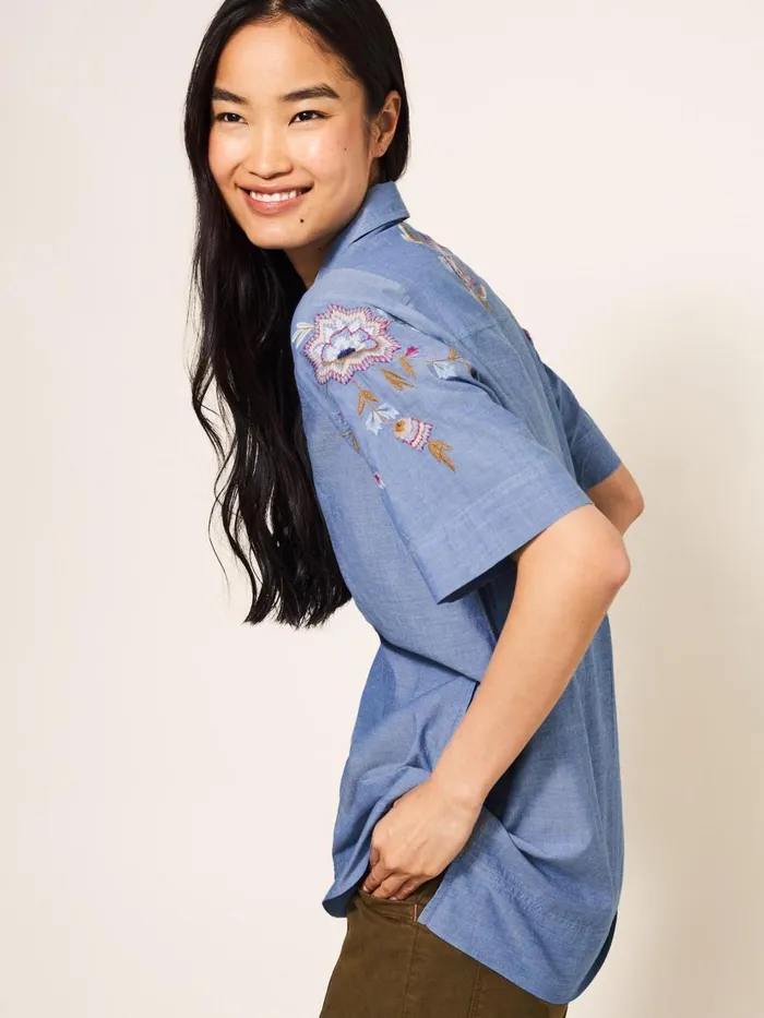 Women SHIRTS and BLOUSES White Stuff Savannah Embroidered Tunic Chambray Blue Women SHIRTS and BLOUSES White Stuff Savannah Embroidered Tunic Chambray Blue
