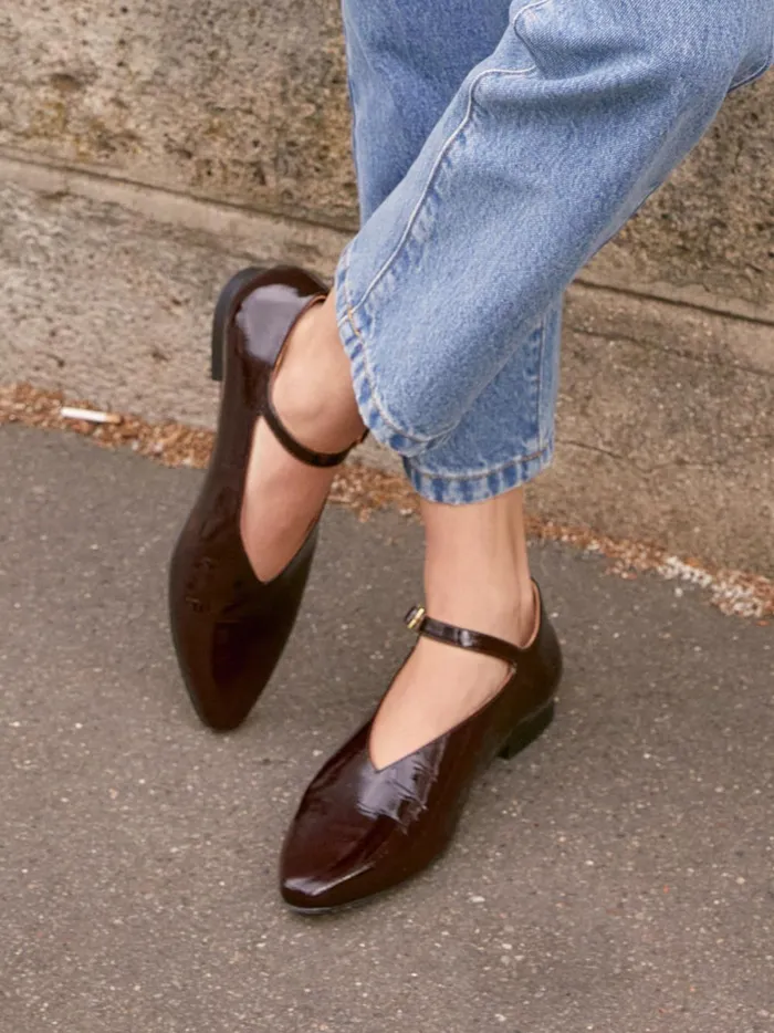 Women Shoes Cyrillus Patent Leather Ballet Flats Cerise