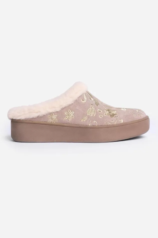 Women Shoes Johnny Was TALITHA EMBROIDERED SUEDE MULE Taupe