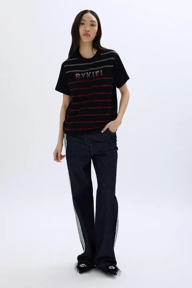 Women Shortsleeved Rhinestone Tshirt Black Black Sonia Rykiel TShirts