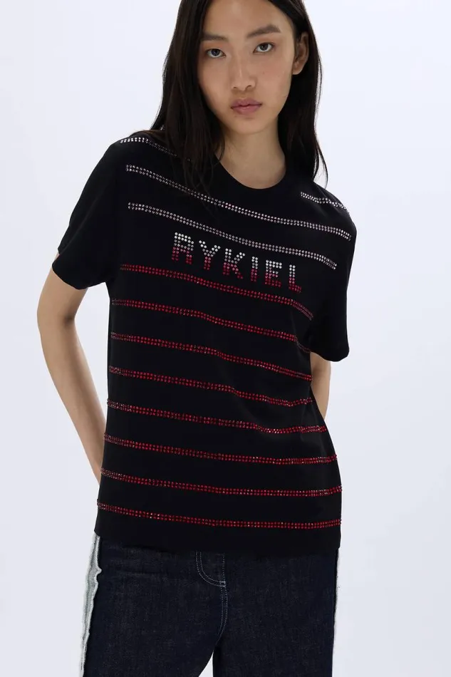 Women Shortsleeved Rhinestone Tshirt Black Black Sonia Rykiel TShirts