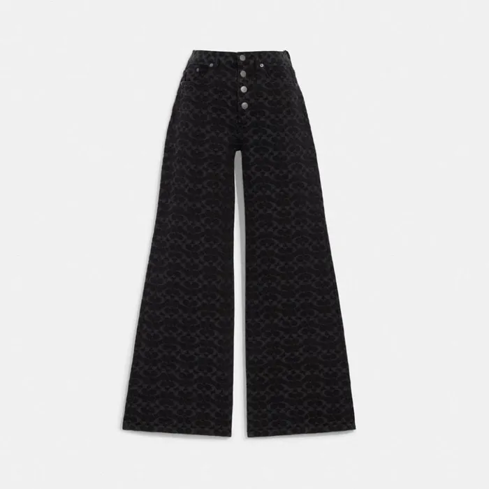 Women Signature Jacquard Denim Jeans Black Coach Bottoms