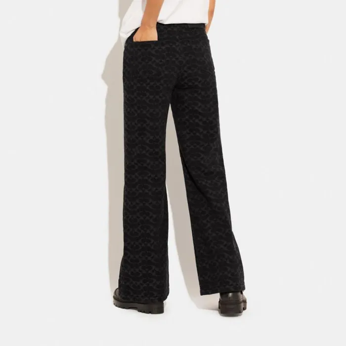 Women Signature Jacquard Denim Jeans Black Coach Bottoms