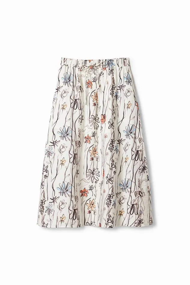 Women Skirts Desigual Illustrated Floral Midi Skirt