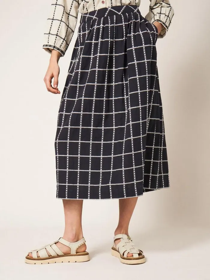 Women SKIRTS White Stuff Anya Check Midi Skirt Black Multi