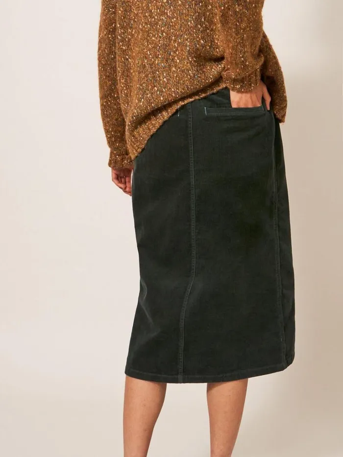 Women SKIRTS White Stuff Poppy Cord Midi Skirt Khaki Green Women SKIRTS White Stuff Poppy Cord Midi Skirt Khaki Green