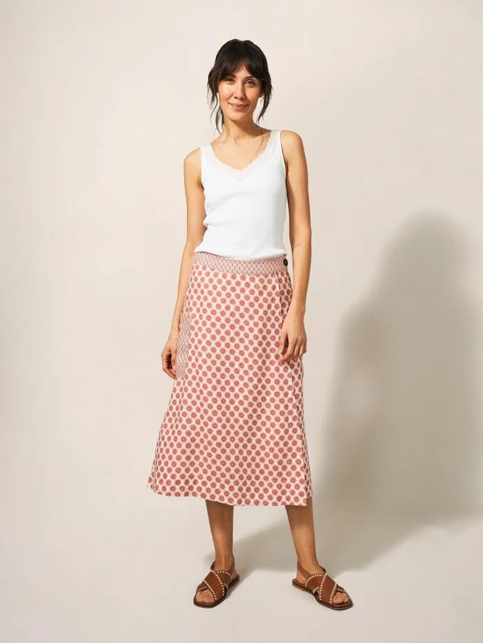 Women SKIRTS White Stuff Wilma Linen Wrap Skirt Red Multi