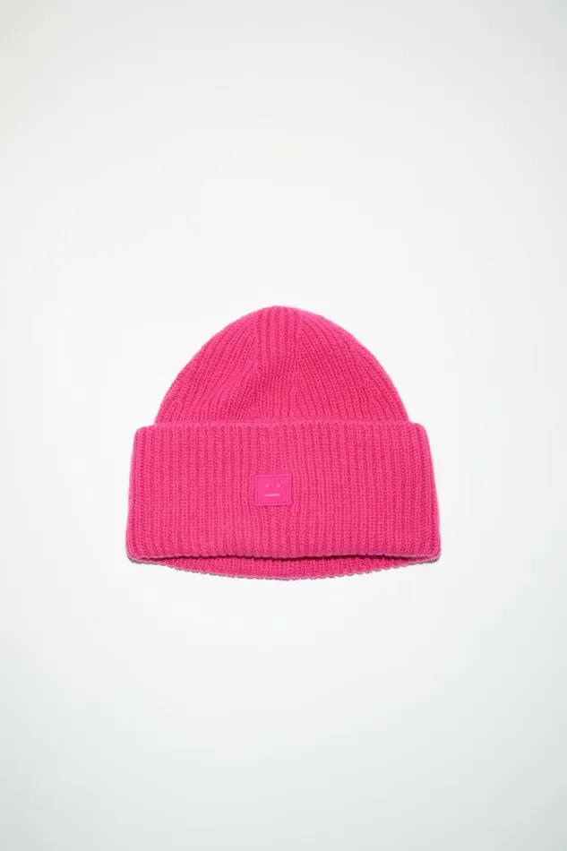 Women Small Face Logo Beanie Bright Pink Acne Studios Hats
