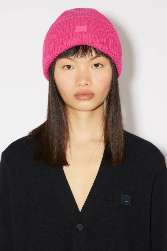 Women Small Face Logo Beanie Bright Pink Acne Studios Hats