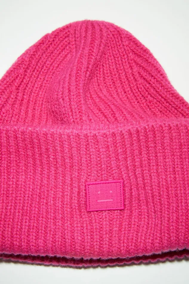 Women Small Face Logo Beanie Bright Pink Acne Studios Hats