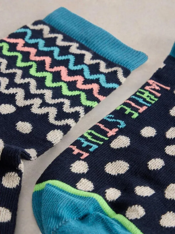 Women SOCKS White Stuff Squiggle Ankle Sock Navy Multi