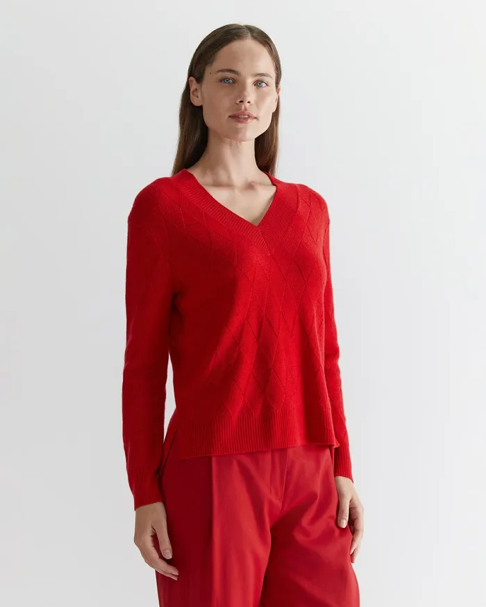 Women Sportscraft Knits and Cardigans Cass Diamond Cable Sweater Red
