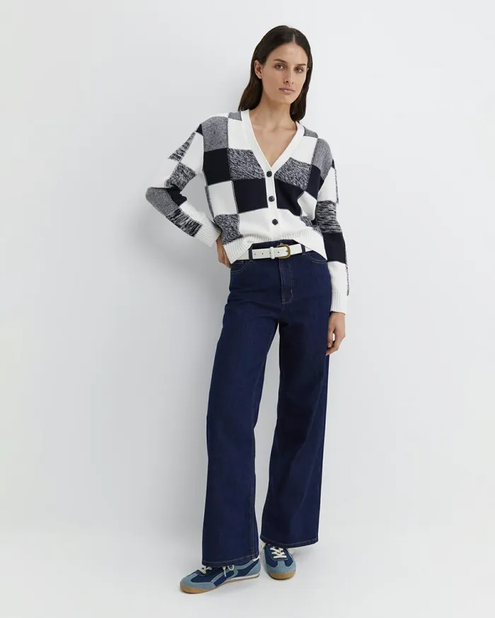 Women Sportscraft Knits and Cardigans Elka Check Cardigan Navywhite
