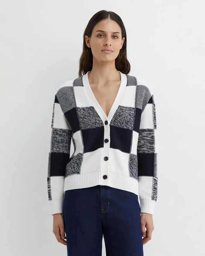 Women Sportscraft Knits and Cardigans Elka Check Cardigan Navywhite