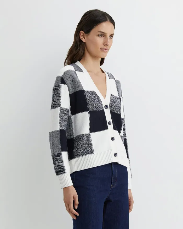 Women Sportscraft Knits and Cardigans Elka Check Cardigan Navywhite