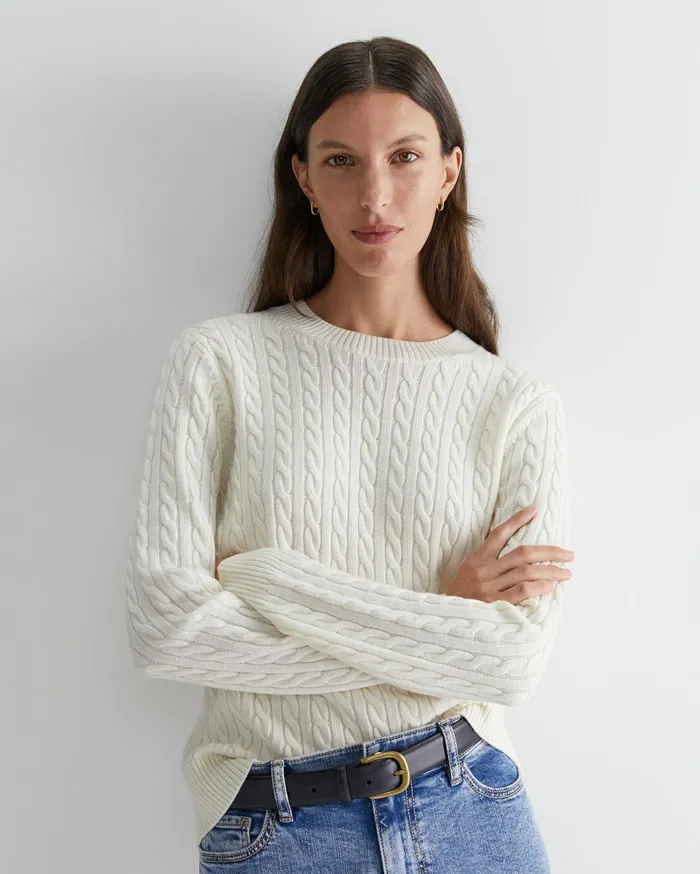Women Sportscraft Knits and Cardigans Merino Wool Baby Cable Sweater Winter White