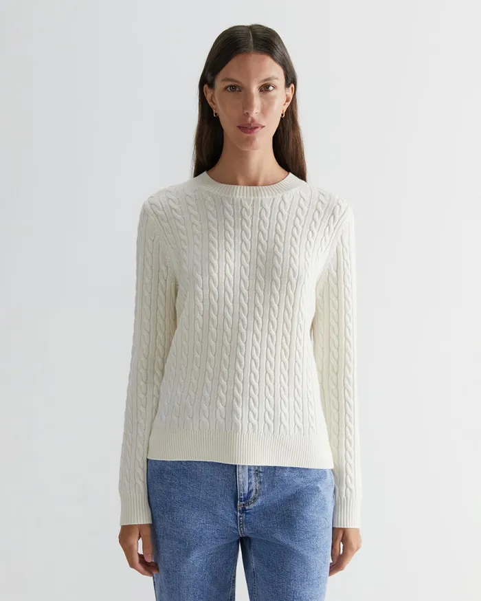 Women Sportscraft Knits and Cardigans Merino Wool Baby Cable Sweater Winter White