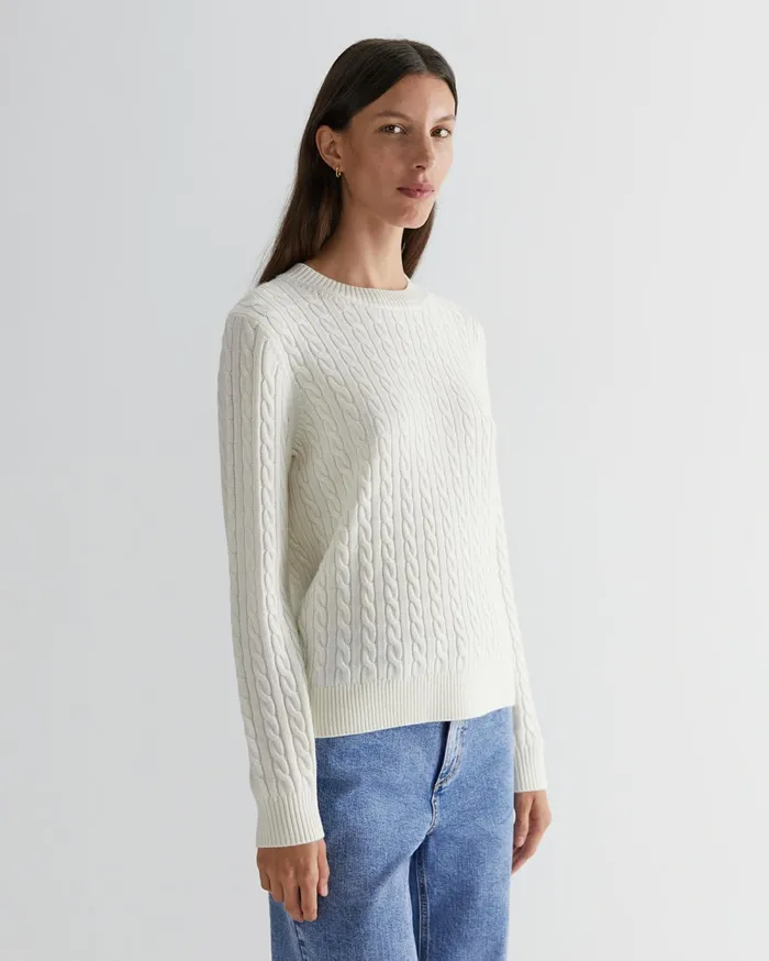 Women Sportscraft Knits and Cardigans Merino Wool Baby Cable Sweater Winter White