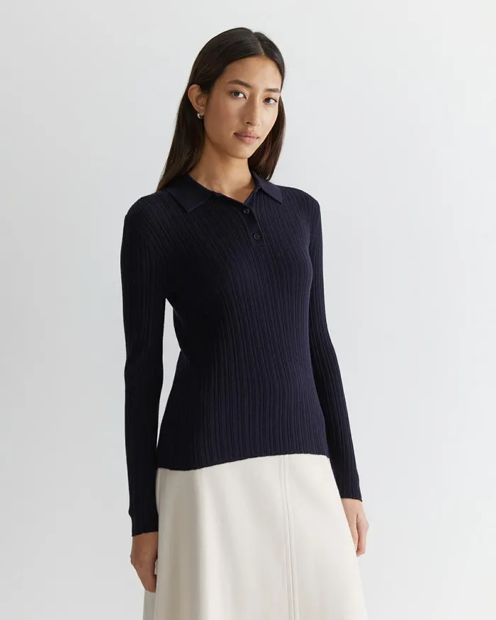 Women Sportscraft Knits and Cardigans Wool Silk Polo Navy