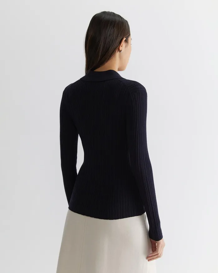 Women Sportscraft Knits and Cardigans Wool Silk Polo Navy