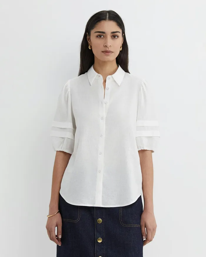 Women Sportscraft Shirts Mia Lantern Sleeve Blouse White
