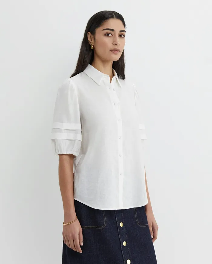 Women Sportscraft Shirts Mia Lantern Sleeve Blouse White