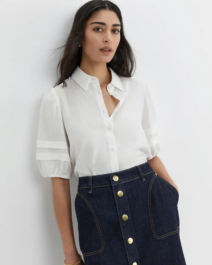 Women Sportscraft Shirts Mia Lantern Sleeve Blouse White