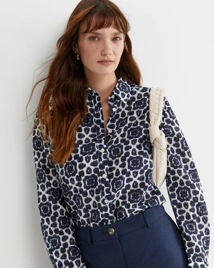 Women Sportscraft Shirts Perry Cotton Silk Shirt Navywhite