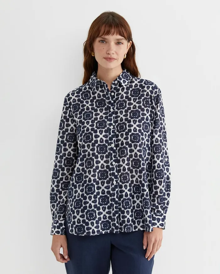 Women Sportscraft Shirts Perry Cotton Silk Shirt Navywhite