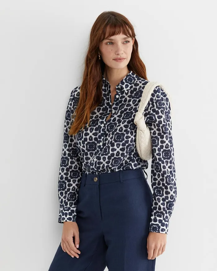 Women Sportscraft Shirts Perry Cotton Silk Shirt Navywhite