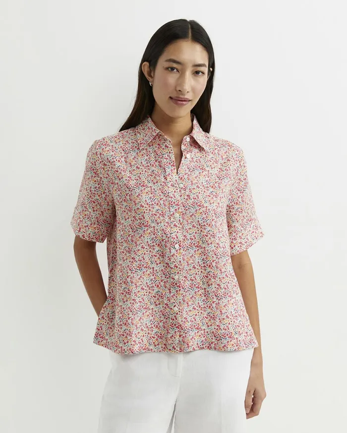 Women Sportscraft Shirts Phoebe Short Sleeve Liberty Linen Shirt Red Multi