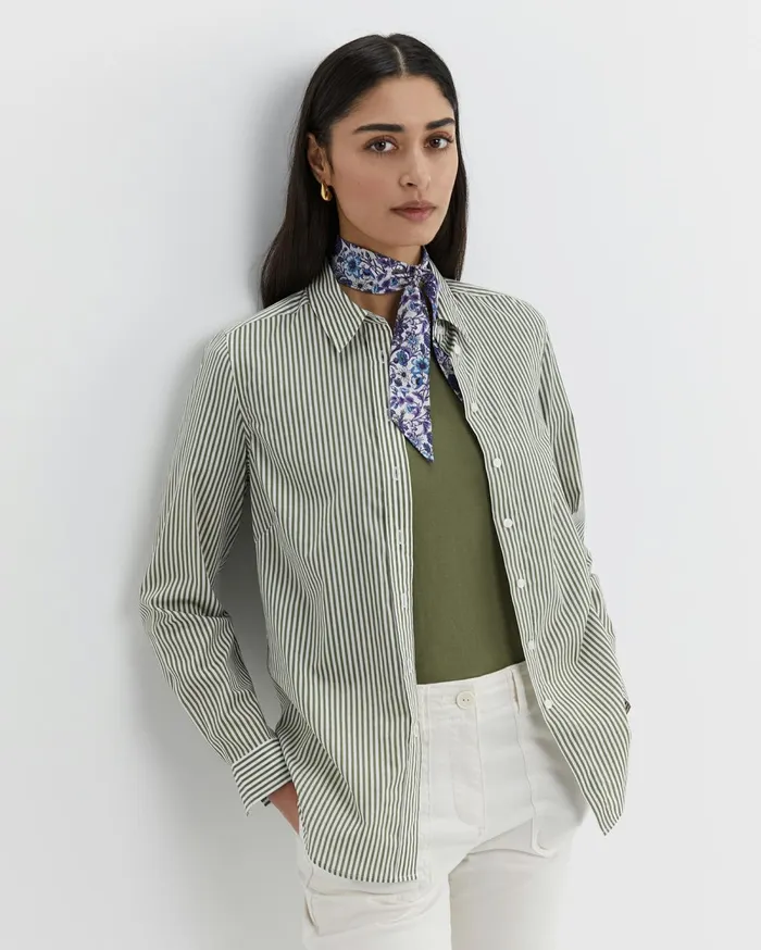 Women Sportscraft Shirts Stripe Lily Voile Shirt Khakiwhite
