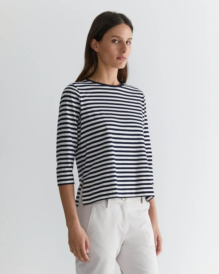 Women Sportscraft Tops and Tees Cotton Crew 3 Quarter Sleeve TShirt Navywhite