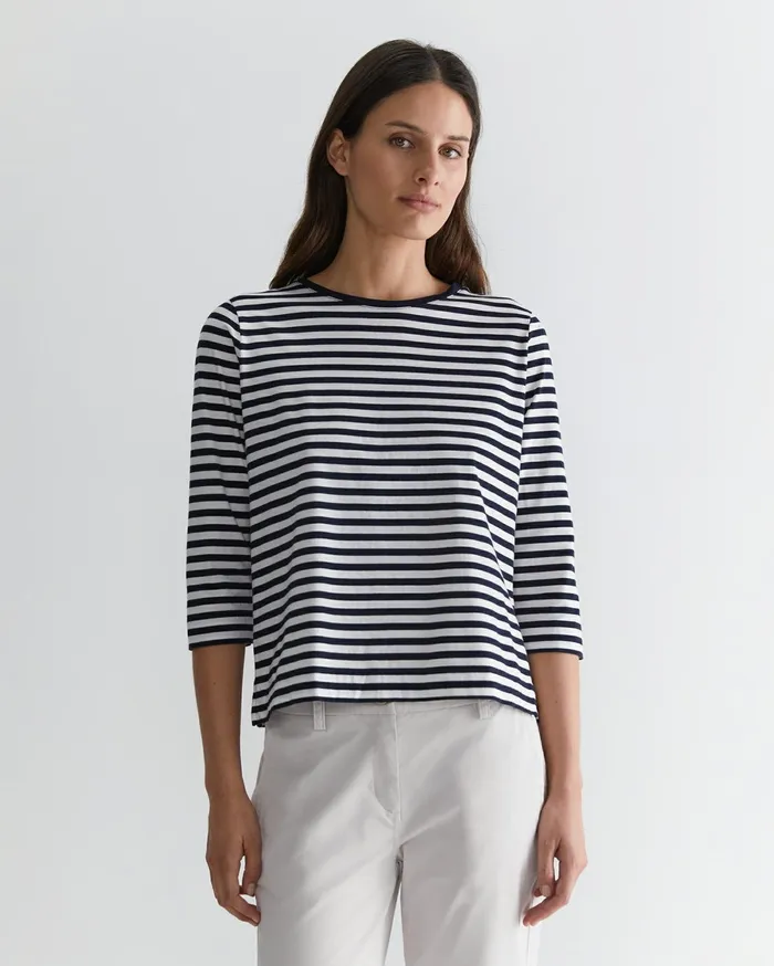 Women Sportscraft Tops and Tees Cotton Crew 3 Quarter Sleeve TShirt Navywhite