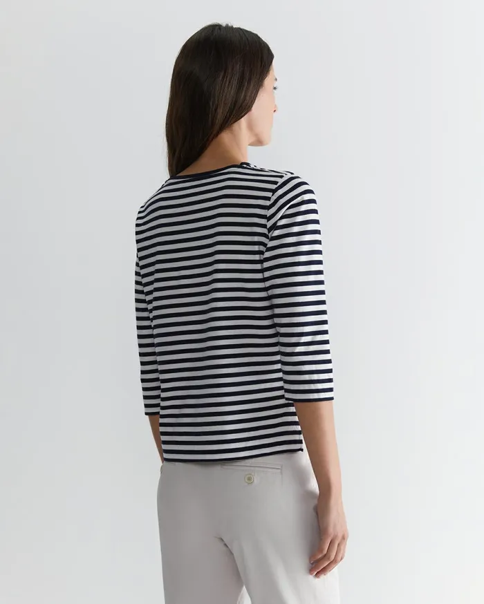 Women Sportscraft Tops and Tees Cotton Crew 3 Quarter Sleeve TShirt Navywhite