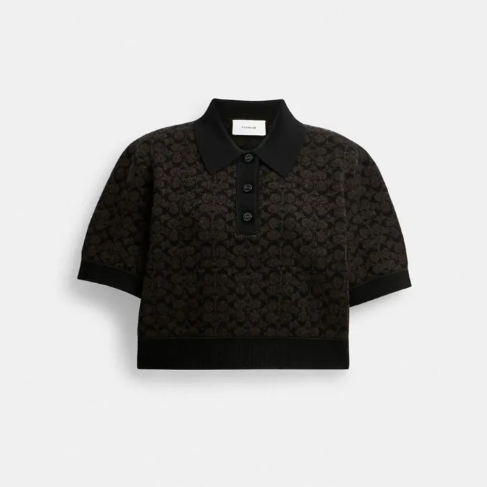 Women Sporty Cropped Polo Brown Coach Tops