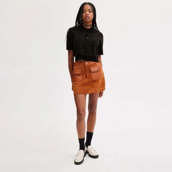 Women Sporty Cropped Polo Brown Coach Tops