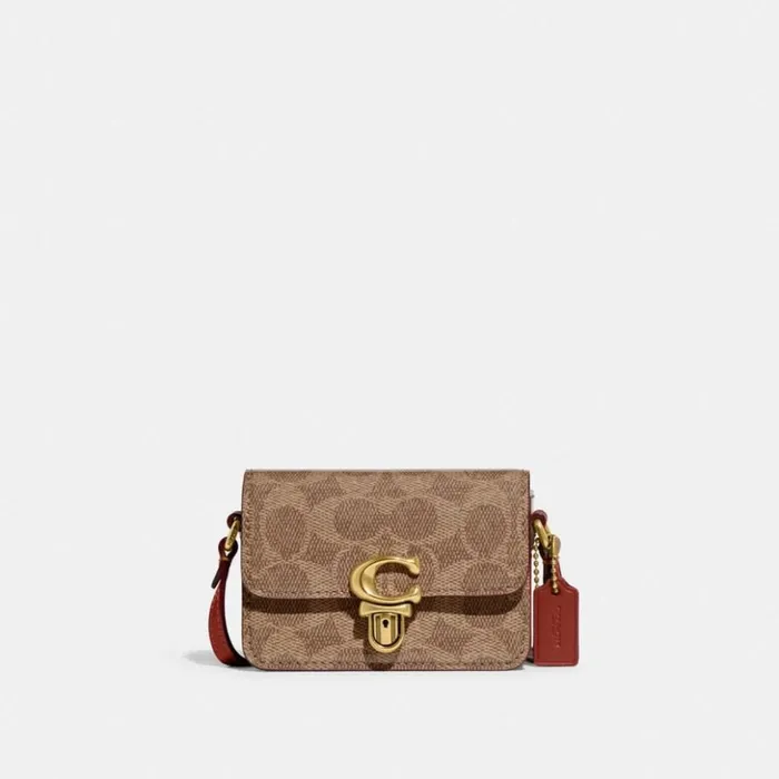 Women Studio 12 In Signature Leather Brasstanrust Coach Clutches