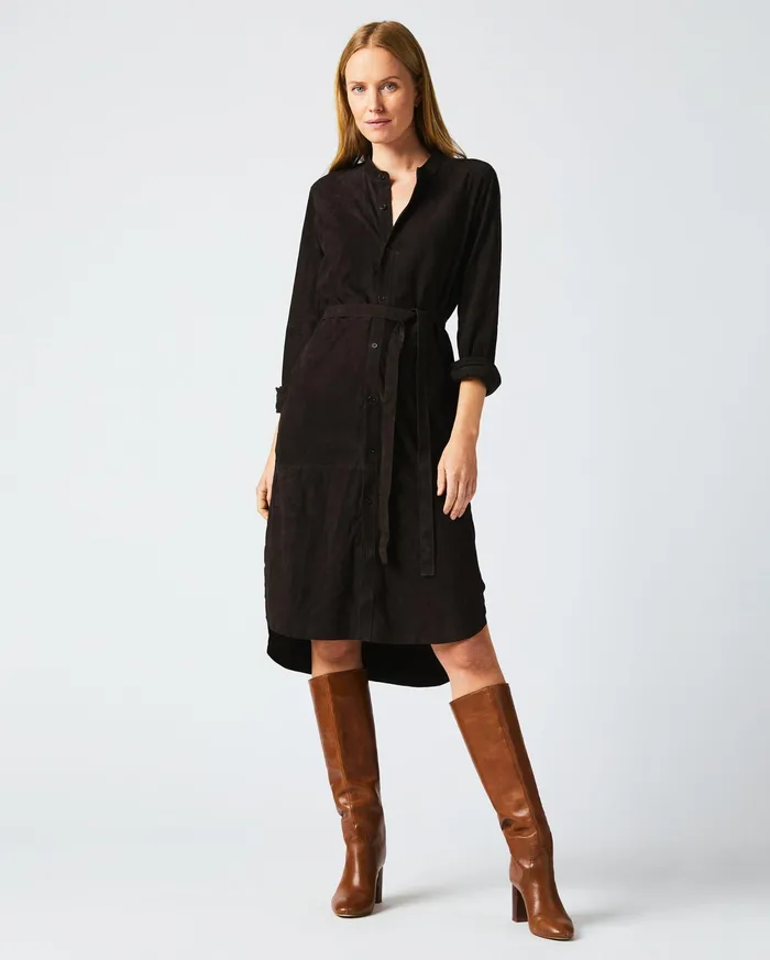 Women Suede Shirttail Dress Coffee Bean Billy Reid Dresses