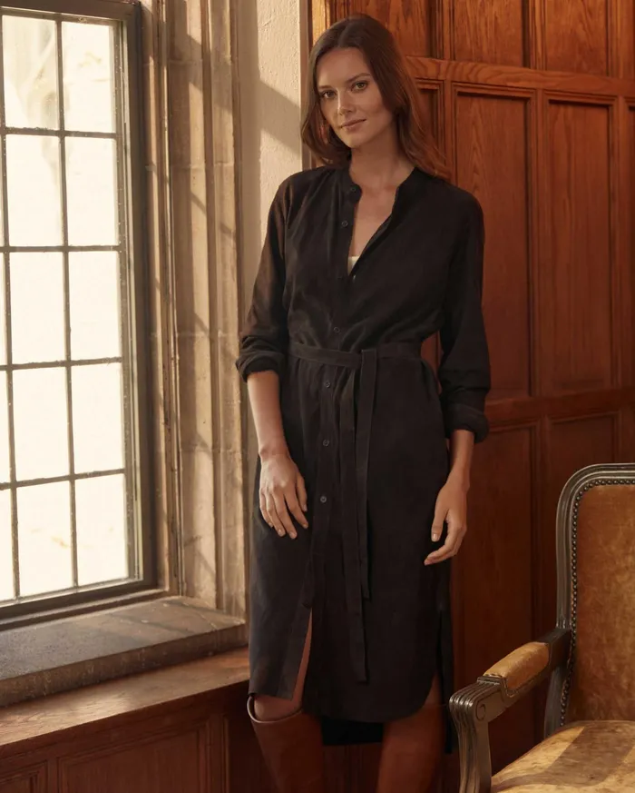 Women Suede Shirttail Dress Coffee Bean Billy Reid Dresses
