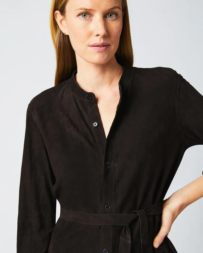 Women Suede Shirttail Dress Coffee Bean Billy Reid Dresses