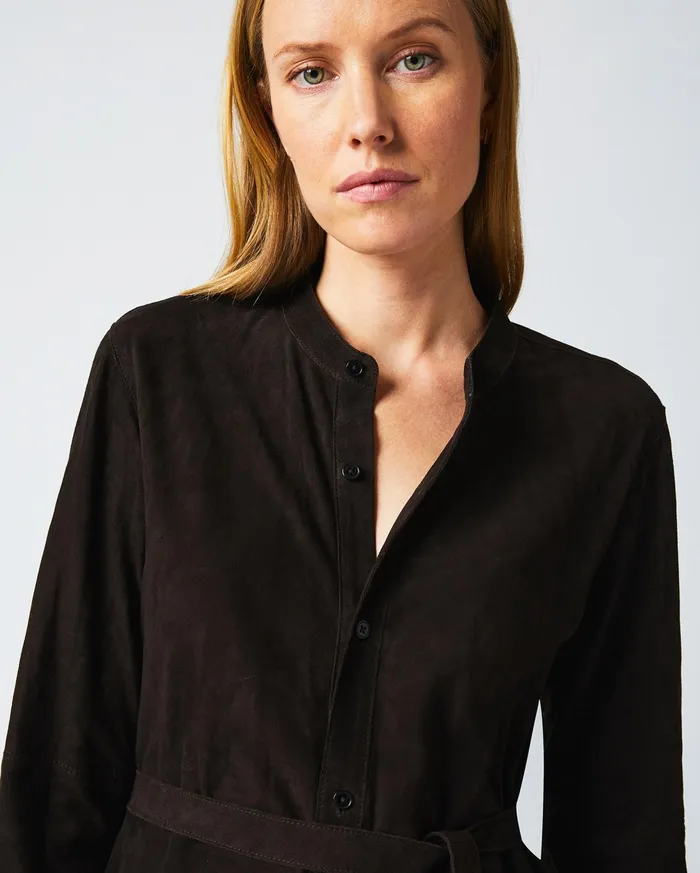 Women Suede Shirttail Dress Coffee Bean Billy Reid Dresses